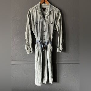 Vintage Eddie Bauer Striped Cotton Shirt Dress Belted | Size L